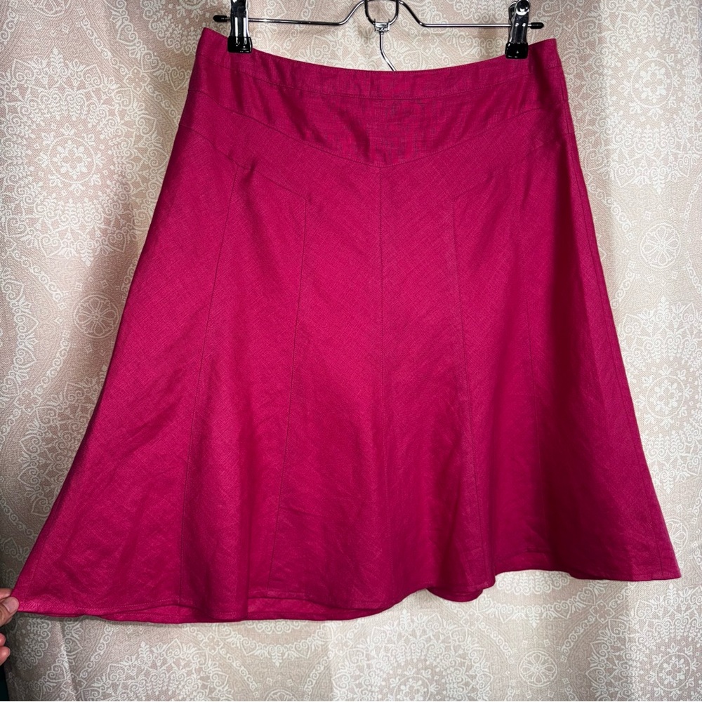 LOFT A-Line Fit & Flare Knee Length 100% Linen Hot Pink Fuchsia Skirt Size 4P